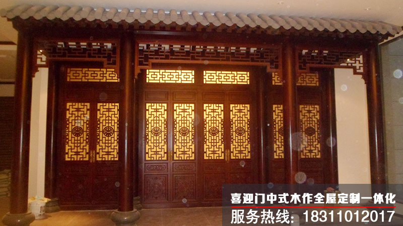 仿古建筑店铺门面隔扇门花格实木门装修效果展示